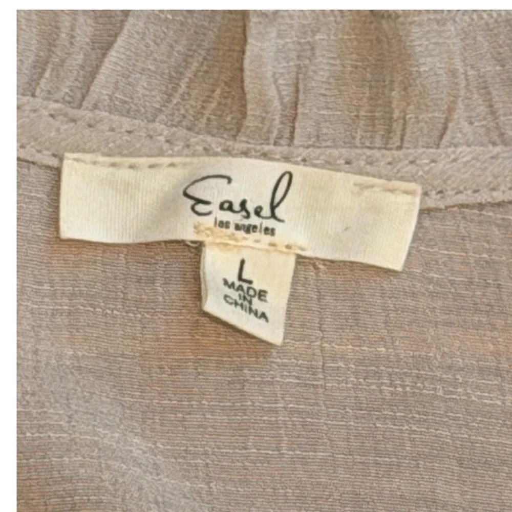 Easel Los Angeles Tan Beige Ruffle Tiered Tencel Cardigan Open Front ET3297 L